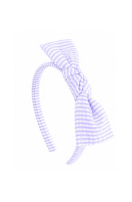 Seersucker Bow Headband in Lavender/White