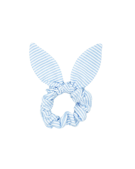 Seersucker Bow Scrunchie in Blue/White