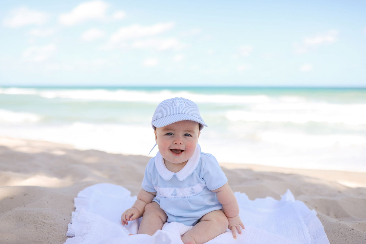 Customizable Baseball Hat in Seersucker Blue (Baby)