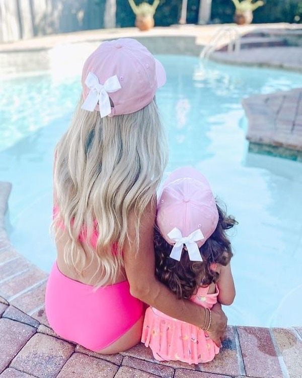 Customizable Bow Baseball Hat in Palmer Pink (Girls)