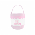 Pink and white fabric tote with Big Sister embroidery