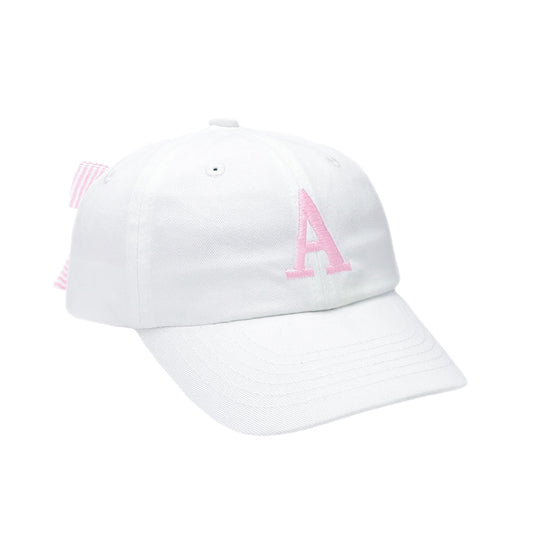 Customizable Bow Baseball Hat in Winnie White, Pink Bow (Girls)