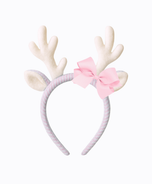 Pink Seersucker Bow Reindeer Headband