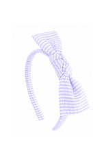 Seersucker Bow Headband in Lavender/White