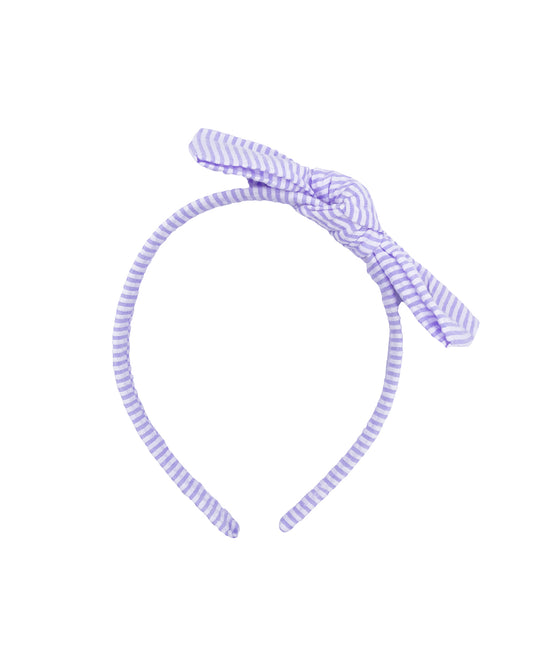 Seersucker Bow Headband in Lavender/White