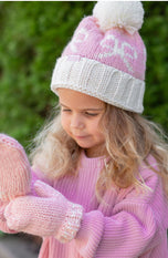 Pink Bows Bobble Hat/Mittens/Scarf Bundle