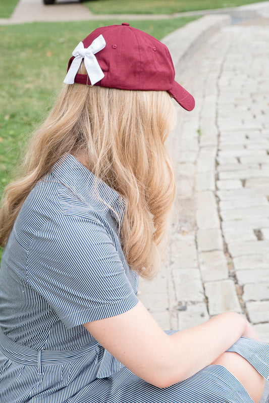 Customizable Bow Baseball Hat in Gracie Garnet (Women)
