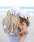 Customizable Bow Baseball Hat in Winnie White, Blue Bow (Girls)