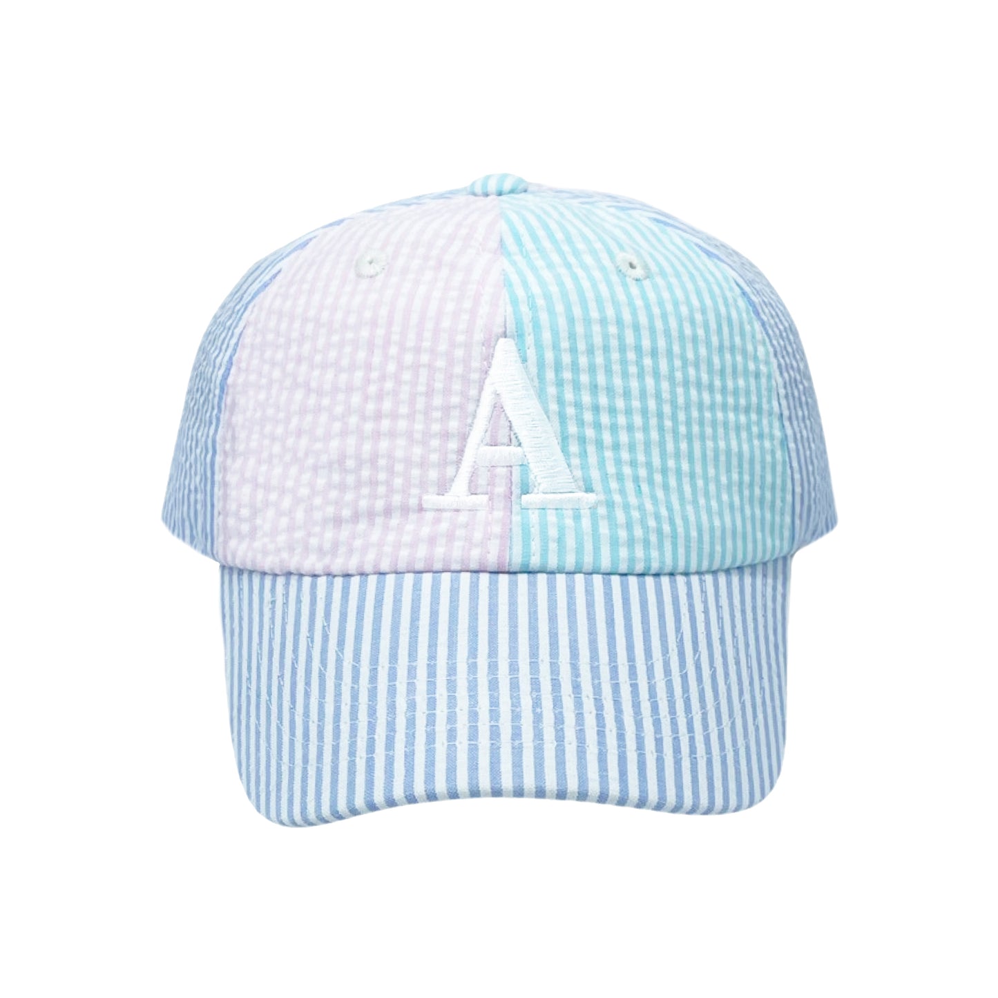 Customizable Bow Baseball Hat in Multicolor Seersucker (Girls)
